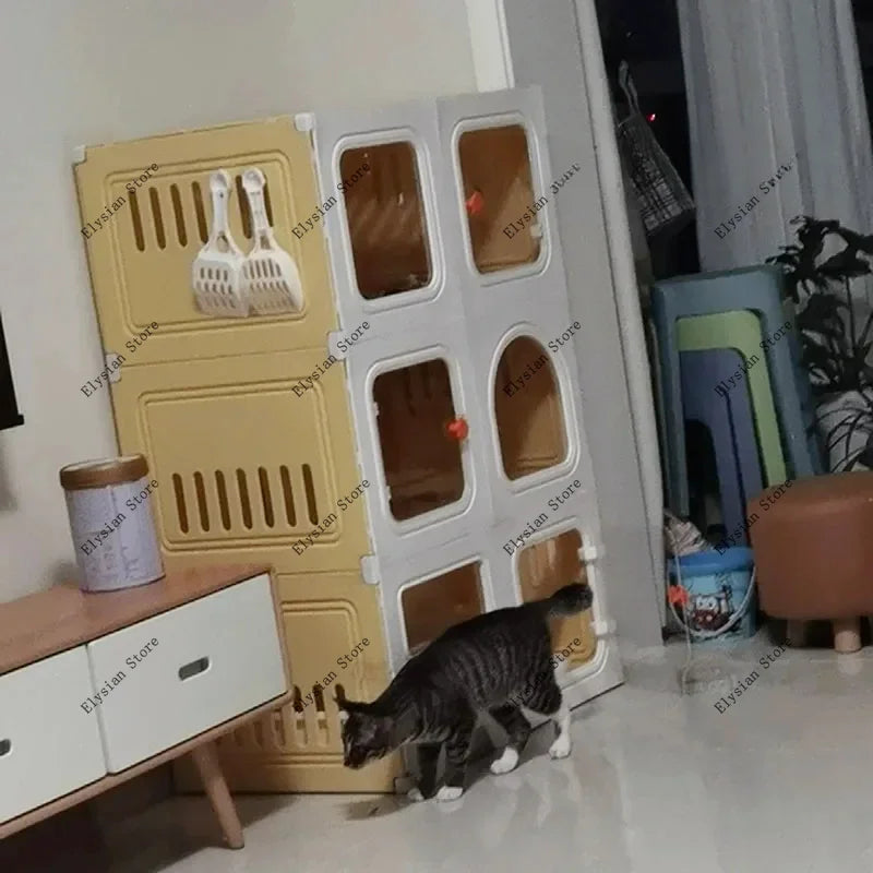 Home Cat Cages  Litter Box Integrated Transparent  Villa Indoor Fence Pet Cabinet with Closed Toilet  House Ek
