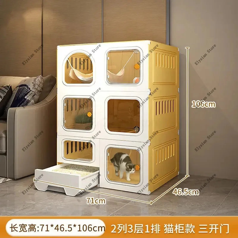 Home Cat Cages  Litter Box Integrated Transparent  Villa Indoor Fence Pet Cabinet with Closed Toilet  House Ek
