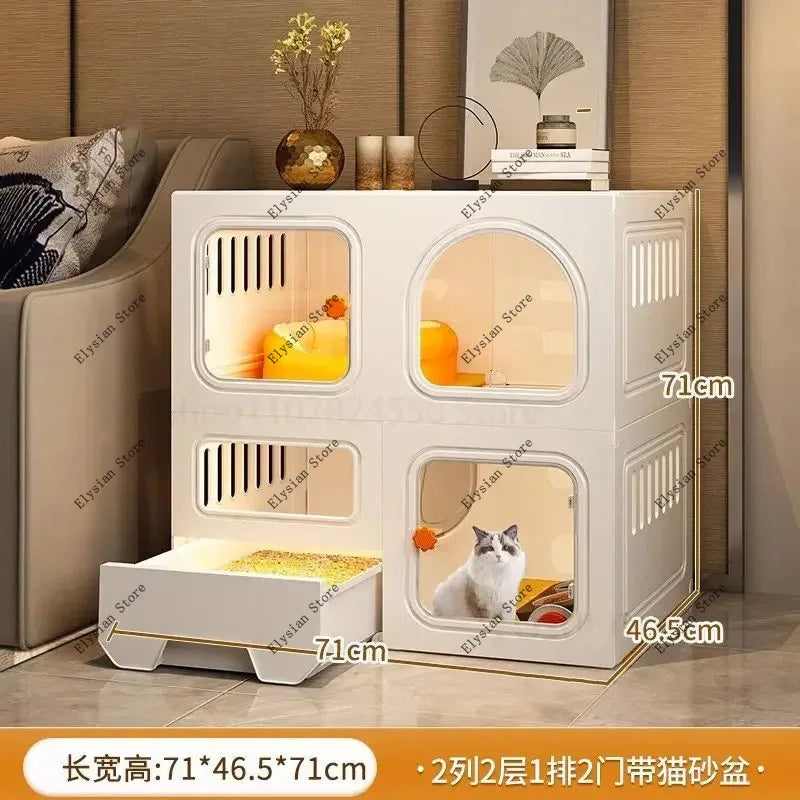 Home Cat Cages  Litter Box Integrated Transparent  Villa Indoor Fence Pet Cabinet with Closed Toilet  House Ek