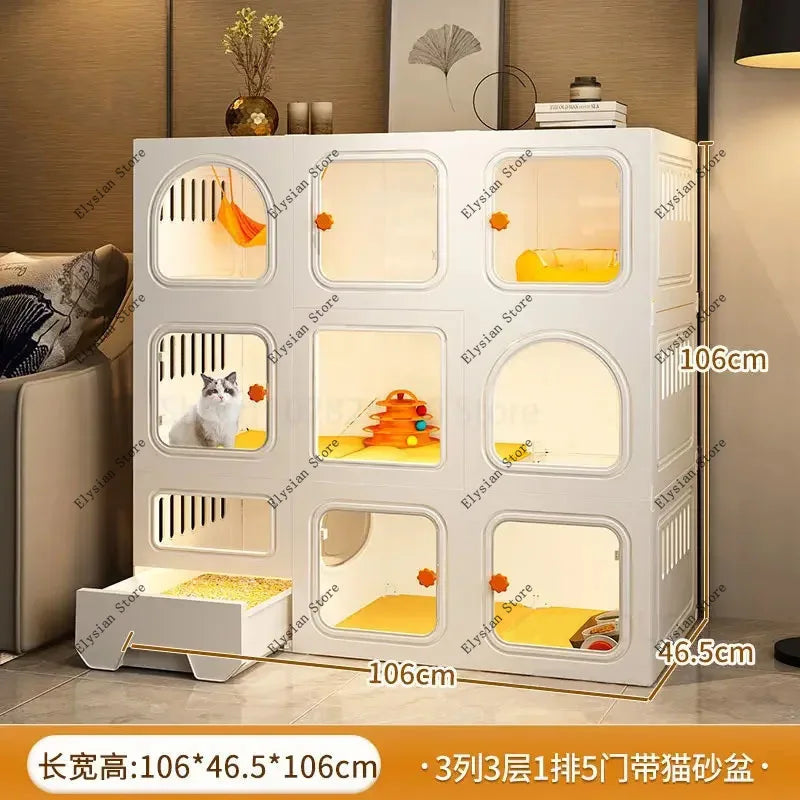 Home Cat Cages  Litter Box Integrated Transparent  Villa Indoor Fence Pet Cabinet with Closed Toilet  House Ek