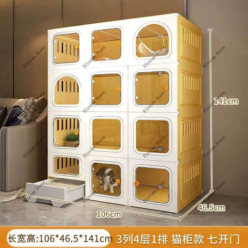 Home Cat Cages  Litter Box Integrated Transparent  Villa Indoor Fence Pet Cabinet with Closed Toilet  House Ek