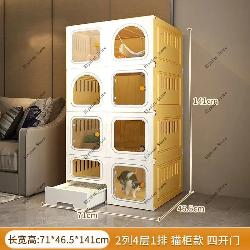 Home Cat Cages  Litter Box Integrated Transparent  Villa Indoor Fence Pet Cabinet with Closed Toilet  House Ek