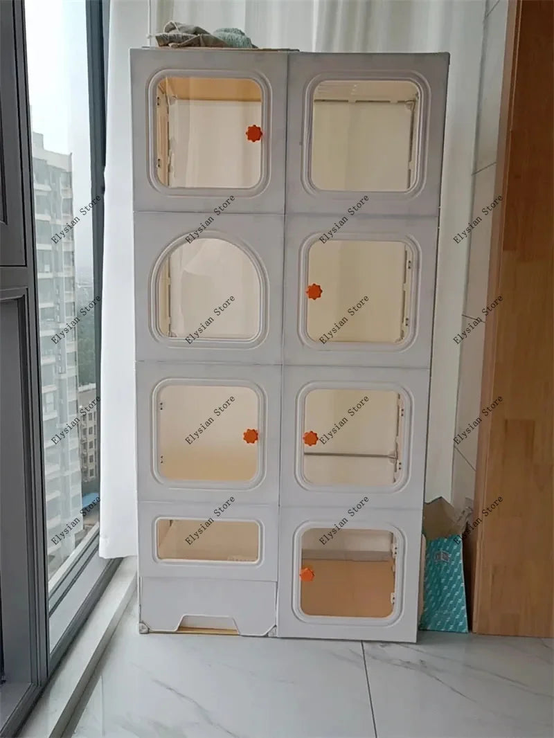 Home Cat Cages  Litter Box Integrated Transparent  Villa Indoor Fence Pet Cabinet with Closed Toilet  House Ek