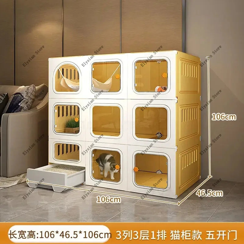 Home Cat Cages  Litter Box Integrated Transparent  Villa Indoor Fence Pet Cabinet with Closed Toilet  House Ek