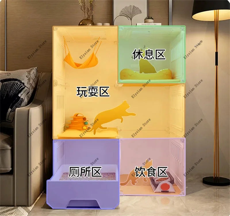 Home Cat Cages  Litter Box Integrated Transparent  Villa Indoor Fence Pet Cabinet with Closed Toilet  House Ek