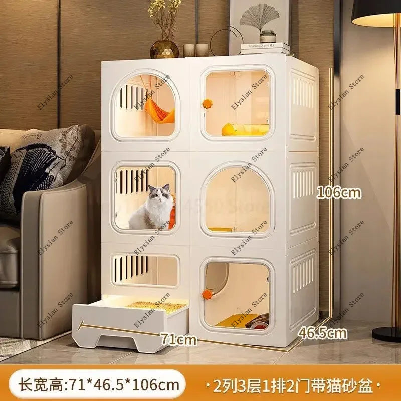 Home Cat Cages  Litter Box Integrated Transparent  Villa Indoor Fence Pet Cabinet with Closed Toilet  House Ek