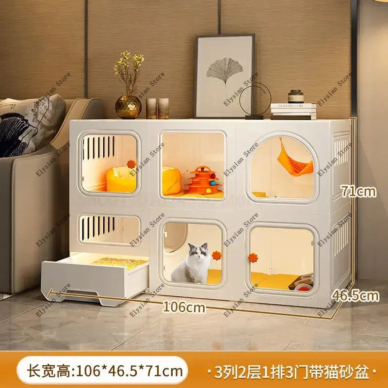 Home Cat Cages  Litter Box Integrated Transparent  Villa Indoor Fence Pet Cabinet with Closed Toilet  House Ek