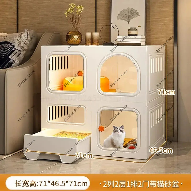 Home Cat Cages  Litter Box Integrated Transparent  Villa Indoor Fence Pet Cabinet with Closed Toilet  House Ek